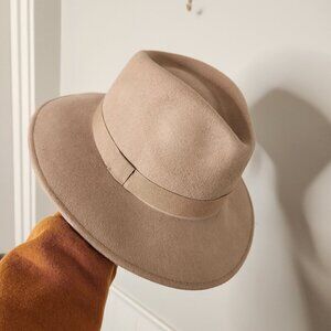 J. CREW Tan Wool hat with grosgrain ribbon